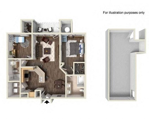 Floor plan for 2 beds, 2 baths, 1090 sqft