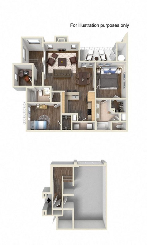 Floor plan for 2 beds, 2 baths, 1198 sqft