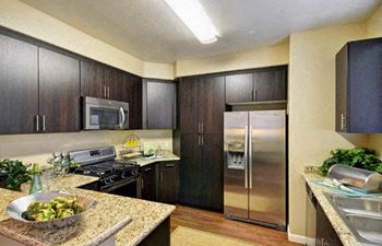 Wooden cabinets in the kitchen
