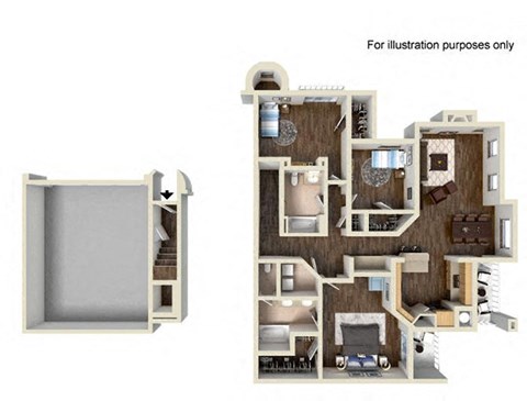 Floor plan for 3 beds, 2 baths, 1451 sqft