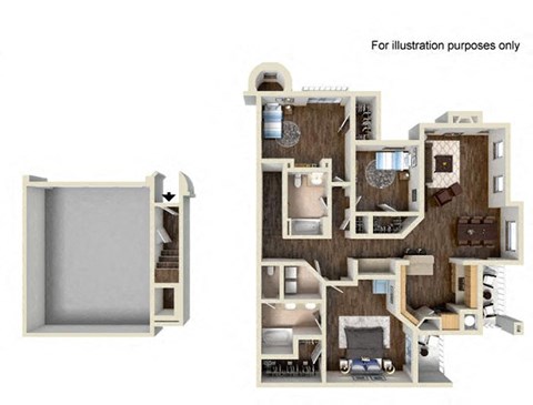 Floor plan for 3 beds, 2 baths, 1338 sqft