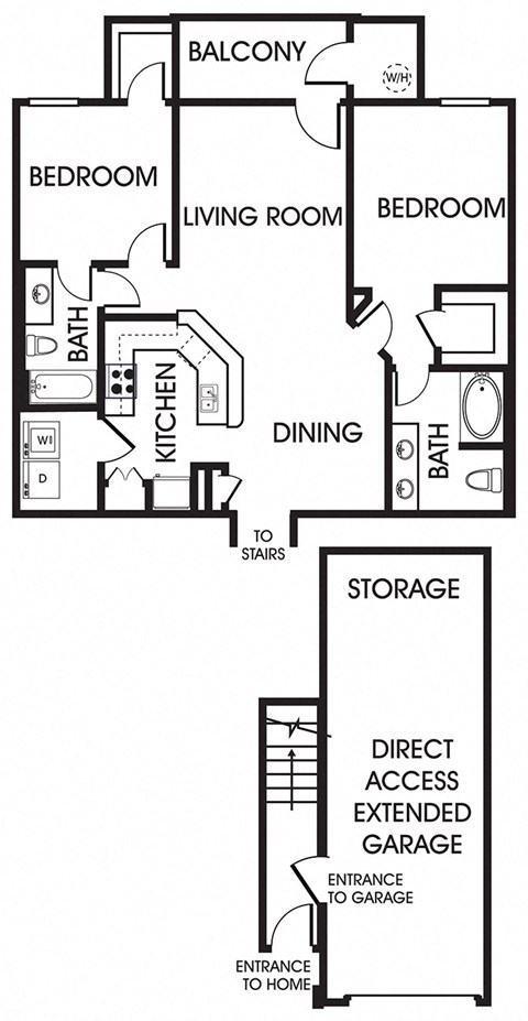 Floor plan for 2 beds, 2 baths, 1184 sqft