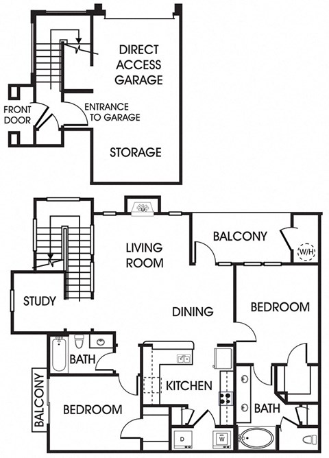 Floor plan for 2 beds, 2 baths, 1198 sqft