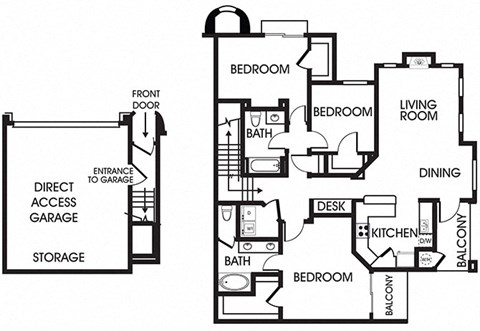 Floor plan for 3 beds, 2 baths, 1451 sqft
