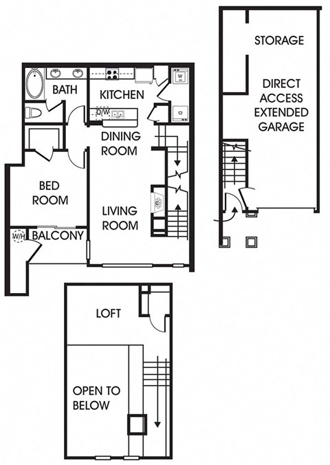 Floor plan for 1 bed, 1 bath, 996 sqft