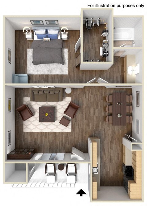 Floor plan for 1 bed, 1 bath, 800 sqft