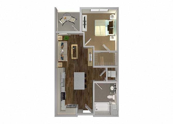 Floor plan for 1 bed, 1 bath, 571 sqft