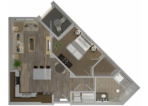 Floor plan for 1 bed, 1 bath, 708 sqft