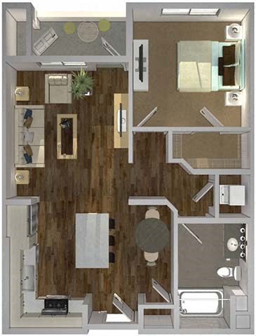 Floor plan for 1 bed, 1 bath, 700 sqft