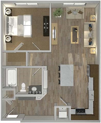 Floor plan for 1 bed, 1 bath, 712 sqft