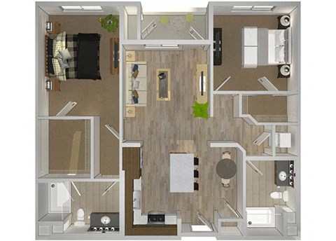 Floor plan for 2 beds, 2 baths, 1068 sqft