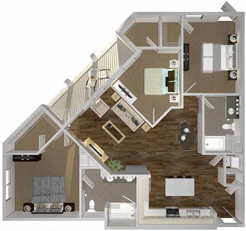 Floor plan for 3 beds, 2 baths, 1323 sqft