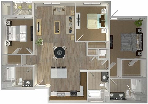 Floor plan for 3 beds, 3 baths, 1380 sqft
