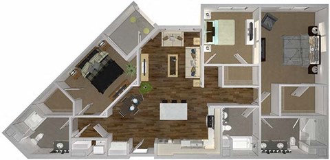 Floor plan for 3 beds, 3 baths, 1447 sqft