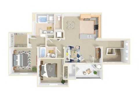 Floor plan for 2 beds, 2 baths, 1287 sqft