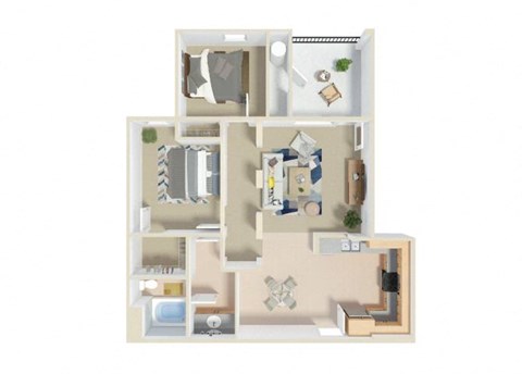Floor plan for 2 beds, 1 bath, 1179 sqft