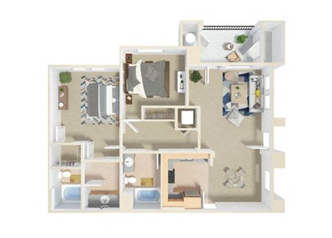 Floor plan for 2 beds, 2 baths, 1275 sqft