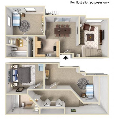 Floor plan for 3 beds, 2 baths, 1182 sqft