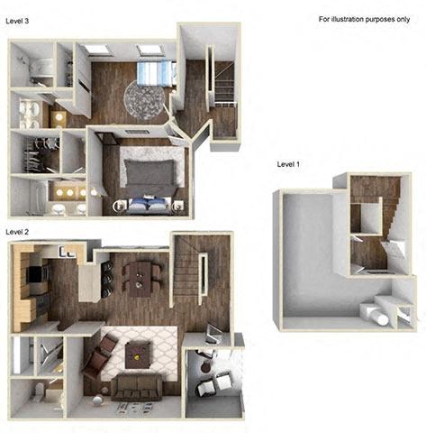 Floor plan for 2 beds, 2.5 baths, 1218 sqft