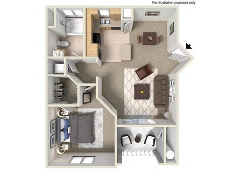 Floor plan for 1 bed, 1 bath, 724 sqft