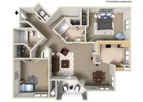 Floor plan for 2 beds, 2 baths, 1162 sqft