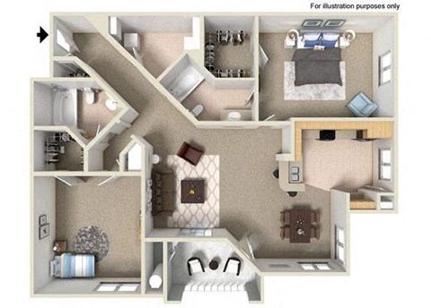 Floor plan for 2 beds, 2 baths, 1122 sqft