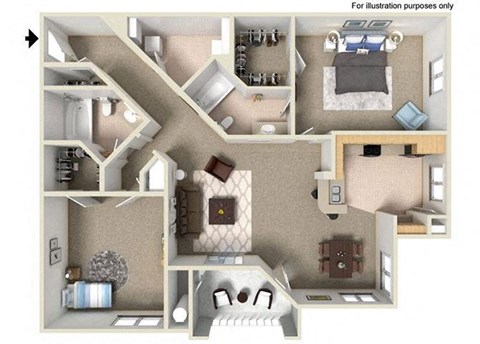Floor plan for 2 beds, 2 baths, 1172 sqft