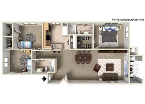 Floor plan for 3 beds, 2 baths, 1327 sqft