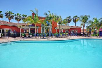 Swimming pool with lounge chairs