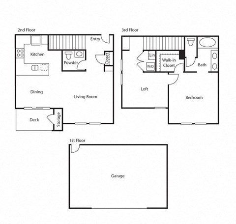 Floor plan for 1 bed, 1.5 baths, 1083 sqft