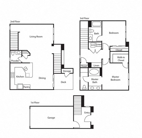 Floor plan for 2 beds, 2.5 baths, 1451 sqft