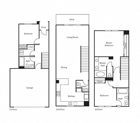 Floor plan for 3 beds, 3.5 baths, 1505 sqft