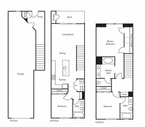 Floor plan for 3 beds, 3 baths, 1450 sqft