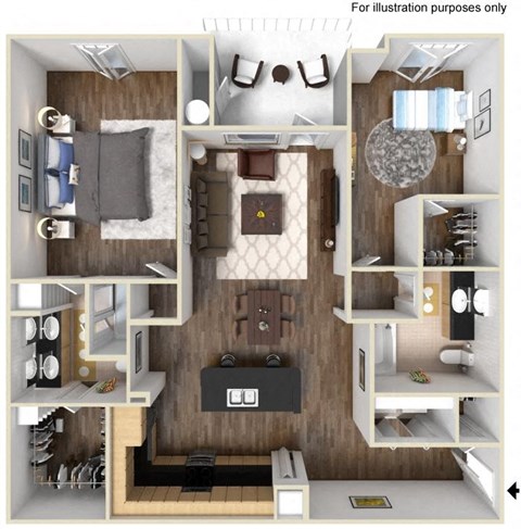 Floor plan for 2 beds, 2 baths, 1259 sqft