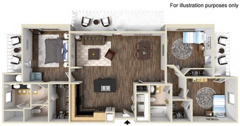 Floor plan for 3 beds, 2 baths, 1356 sqft