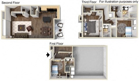 Floor plan for 3 beds, 3.5 baths, 1551 sqft