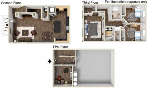 Floor plan for 3 beds, 2.5 baths, 1600 sqft