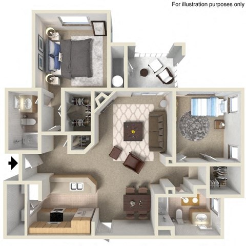 Floor plan for 2 beds, 2 baths, 1098 sqft