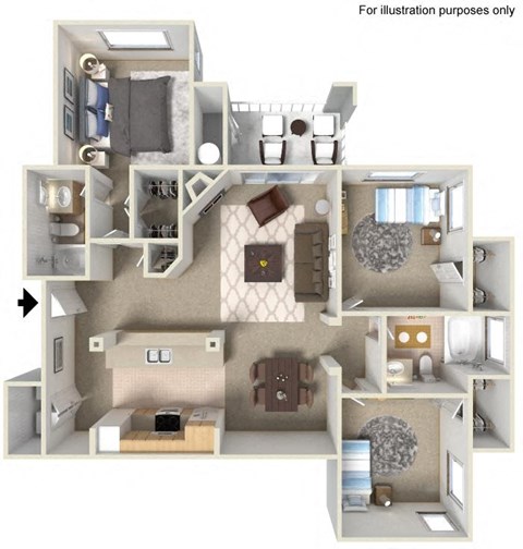 Floor plan for 3 beds, 2 baths, 1295 sqft