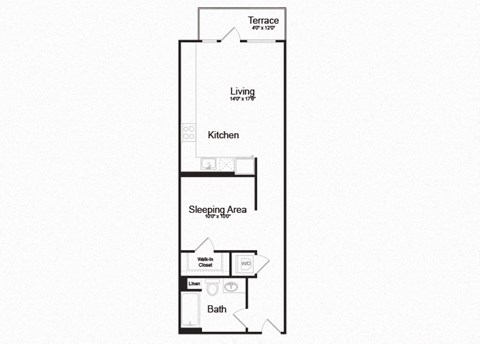 Floor plan for studio, 1 bath, 612 sqft