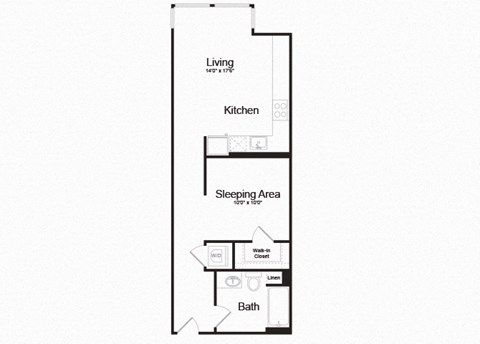 Floor plan for studio, 1 bath, 595 sqft