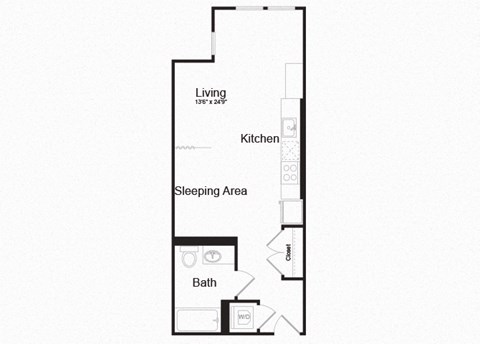 Floor plan for studio, 1 bath, 457 sqft