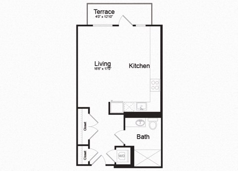 Floor plan for studio, 1 bath, 511 sqft
