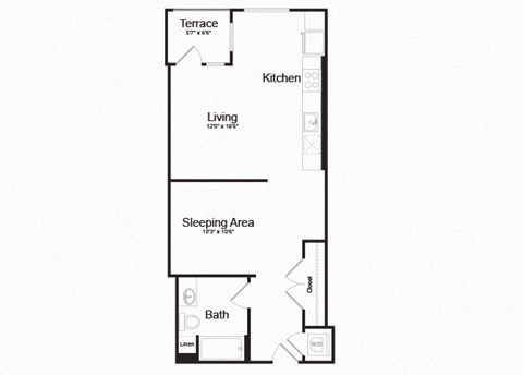 Floor plan for studio, 1 bath, 691 sqft