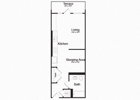 Floor plan for studio, 1 bath, 542 sqft