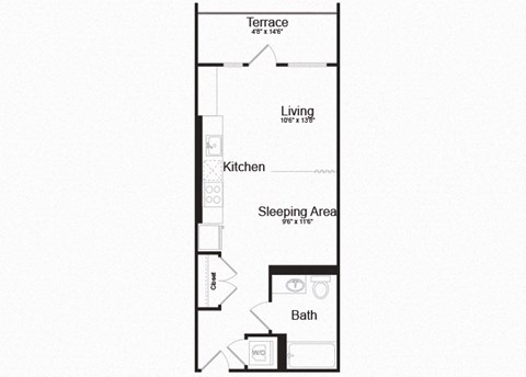 Floor plan for studio, 1 bath, 472 sqft