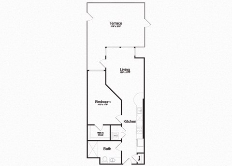 Floor plan for 1 bed, 1 bath, 736 sqft