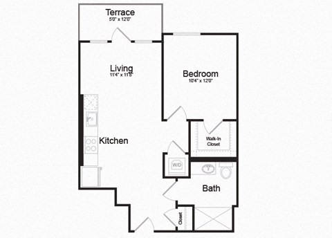 Floor plan for 1 bed, 1 bath, 646 sqft