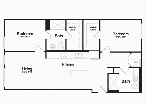 Floor plan for 2 beds, 2 baths, 1063 sqft
