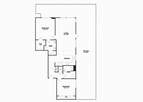 Floor plan for 2 beds, 2 baths, 1374 sqft
